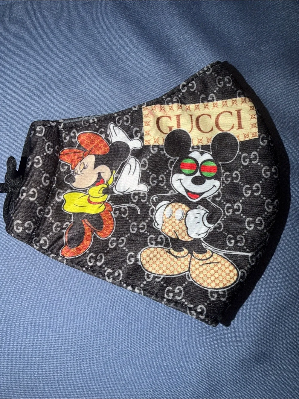 Soft Black Mickey & Minnie Gucci Logo Print Face Mask